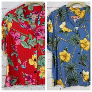 Vintage Caribbean Joe Women’s Hawaiian Shirts L Floral Aloha Tropical Vacation